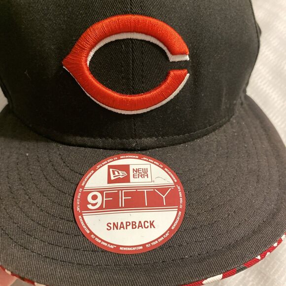 New Era 9Fifty Cincinnati Reds Snapback Hat Baseball MLB Cap w/pattern Black Red - Picture 1 of 15